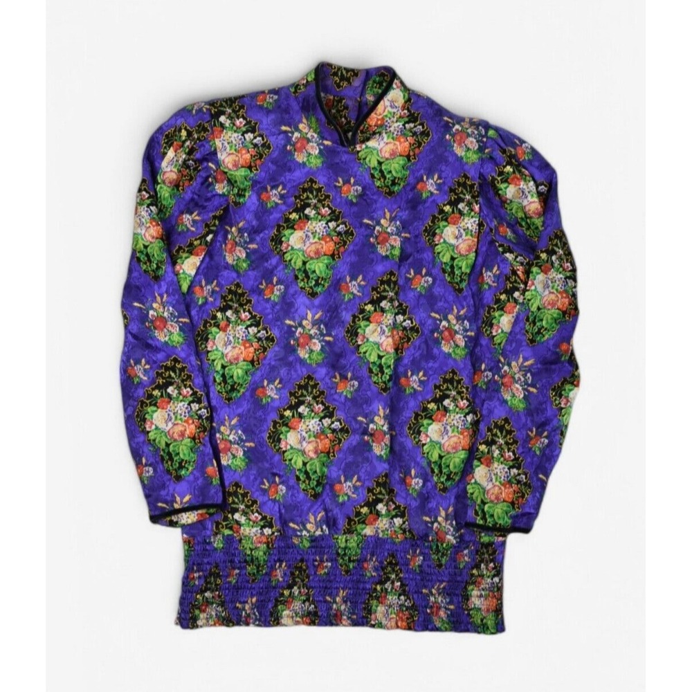 Vintage Richard Warren Jacket Womens 10 Purple Silk Top Floral Long Sleeve